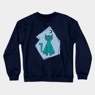 Geometric shape teal cut cat with black half moon Crewneck Sweatshirt